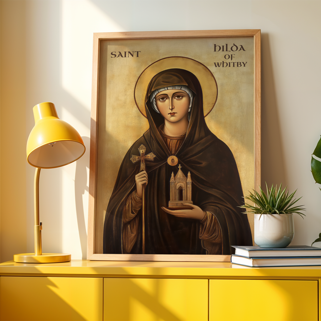 Saint Hilda of Whitby Icon Print, Christian Learning Gift Orthodox, Holygraceart