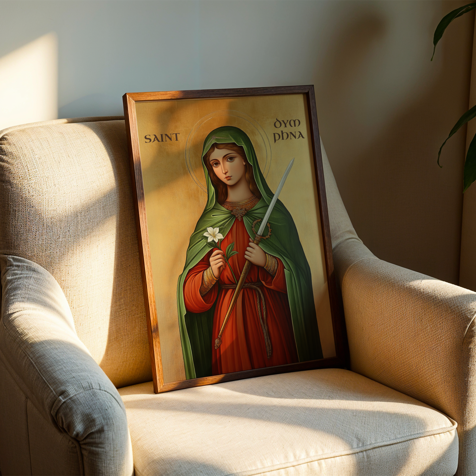 Saint Dymphna Religious Wall Art, Healing Gift, Devotional Keepsaket, Holygraceart
