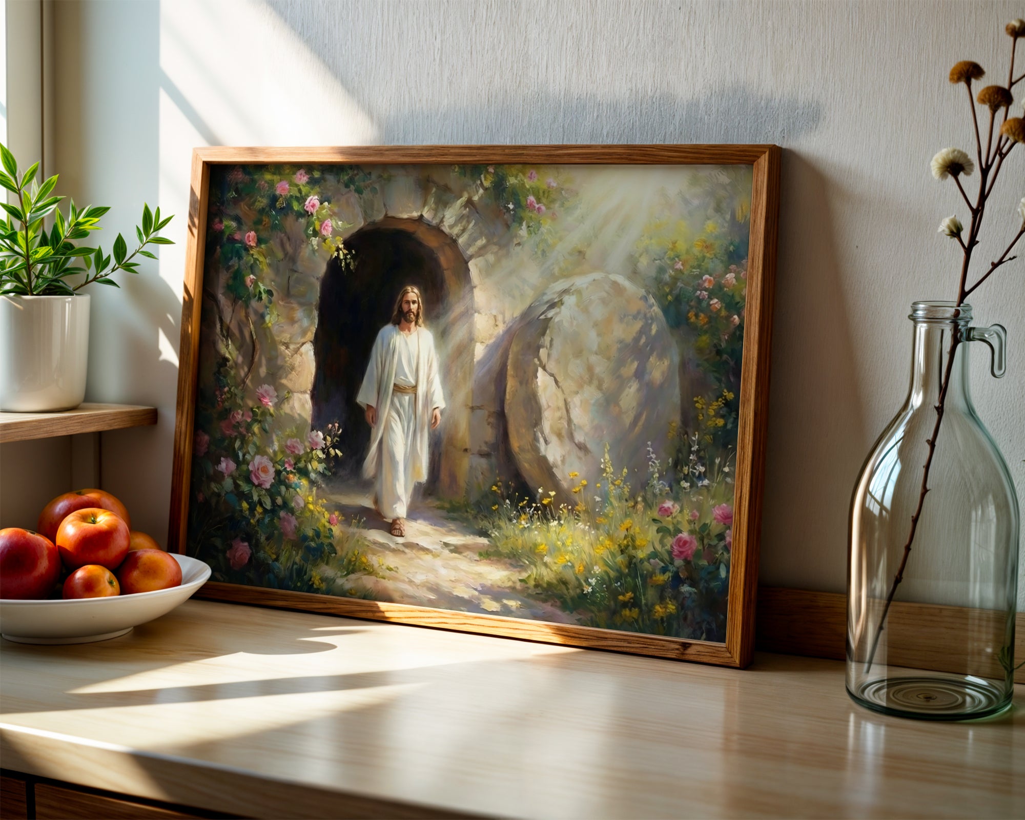 Jesus Resurrection Wall Art Canvas Print, Christian Easter Decor, Empty Tomb Painting, Religious Wall Decor, Bible Art Poster