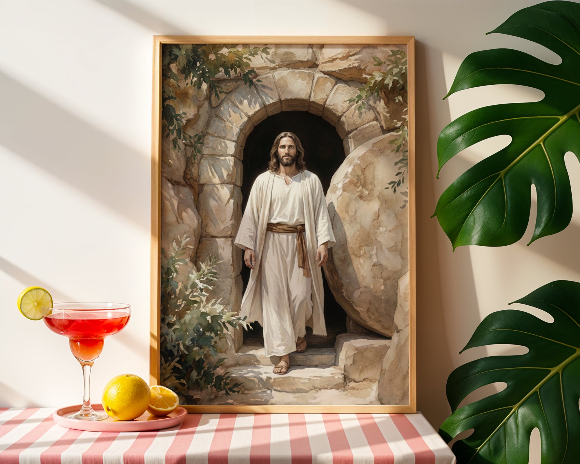 Resurrection of Jesus Wall Art Print, Empty Tomb Christian Canvas, Risen Christ Painting, Easter Religious Decor for Christian Home