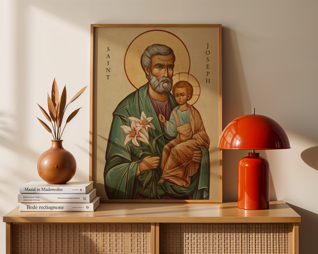 Saint Joseph Icon Wall Art, Family Blessing Gift for Christian Homes, Holygraceart
