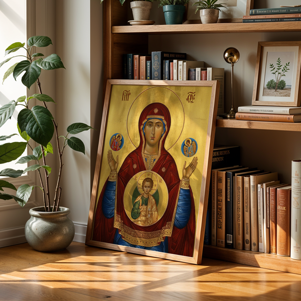 Theotokos of the Sign Orthodox Icon Print, Baptism and House Blessing Gift