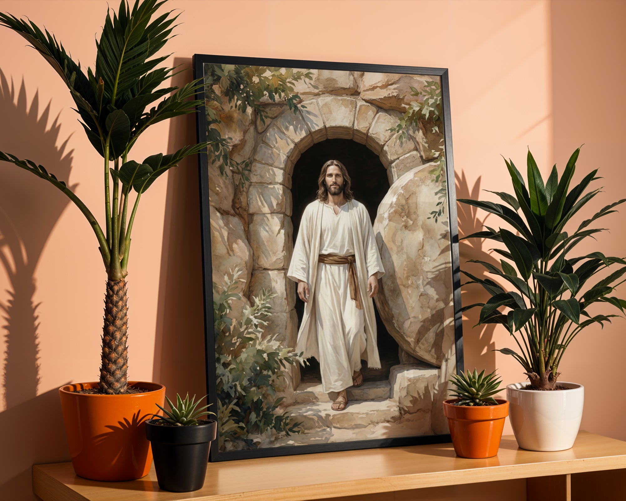 Resurrection of Jesus Wall Art Print, Empty Tomb Christian Canvas, Risen Christ Painting, Easter Religious Decor for Christian Home