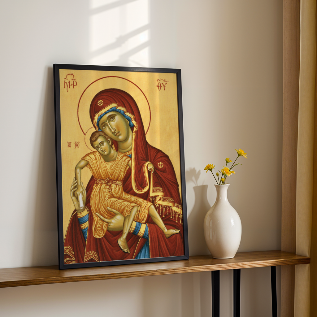Virgin Mary and Child Orthodox Icon Print, New Parents Gift, Family Blessing