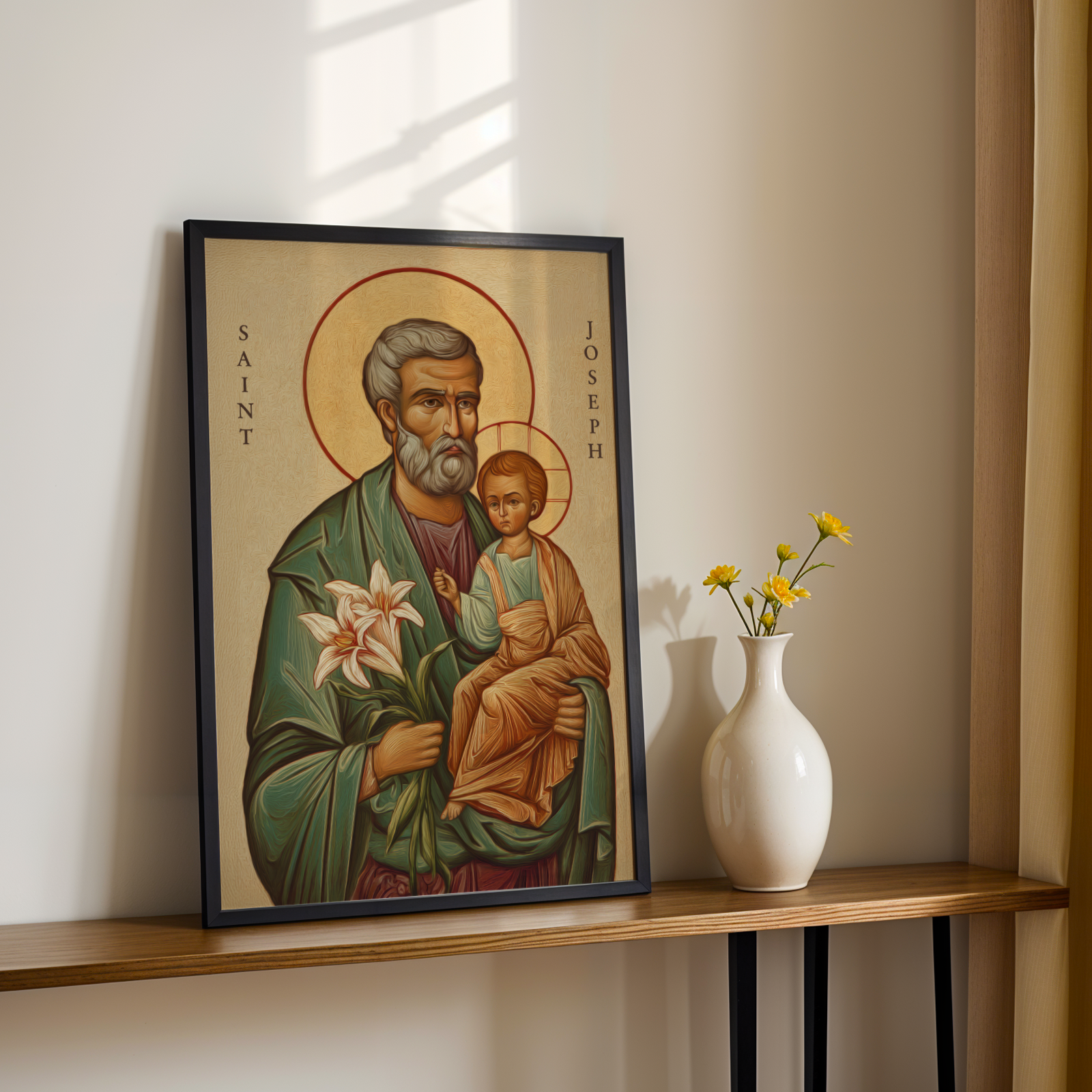 Saint Joseph Icon Wall Art, Family Blessing Gift for Christian Homes, Holygraceart