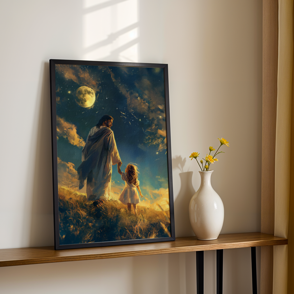 Jesus Leading Little Girl Print, Baptism Gift, Christian Comfort Decor, Holygraceart