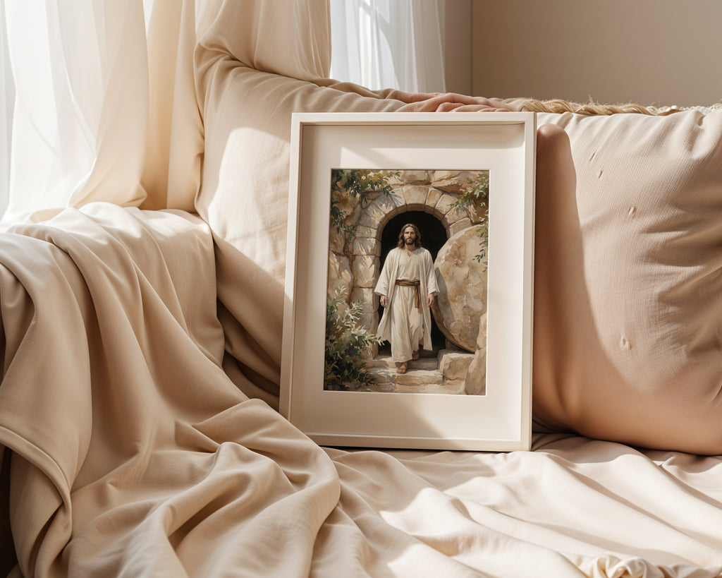 Resurrection of Jesus Wall Art Print, Empty Tomb Christian Canvas, Risen Christ Painting, Easter Religious Decor for Christian Home