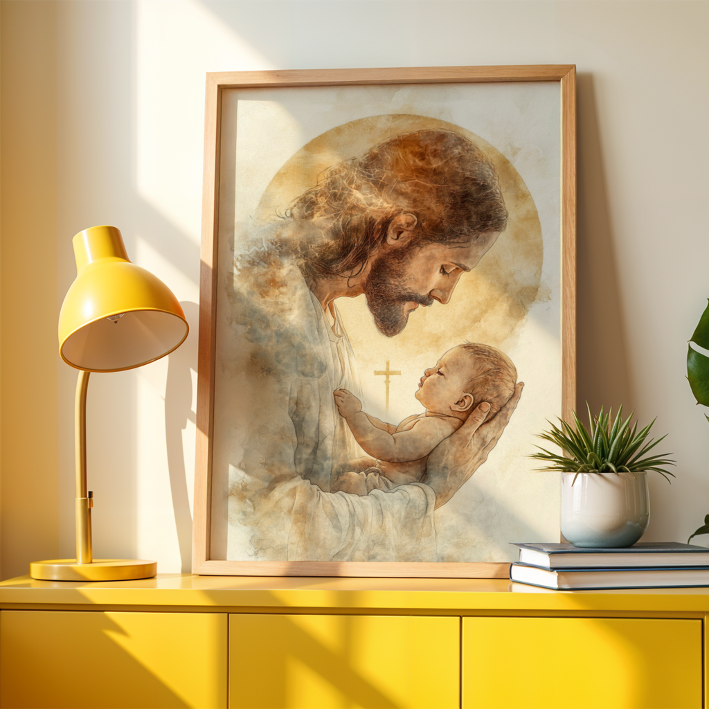 Jesus with Baby Wall Art, Baptism Gift, Christian Nursery Decor, Holygraceart
