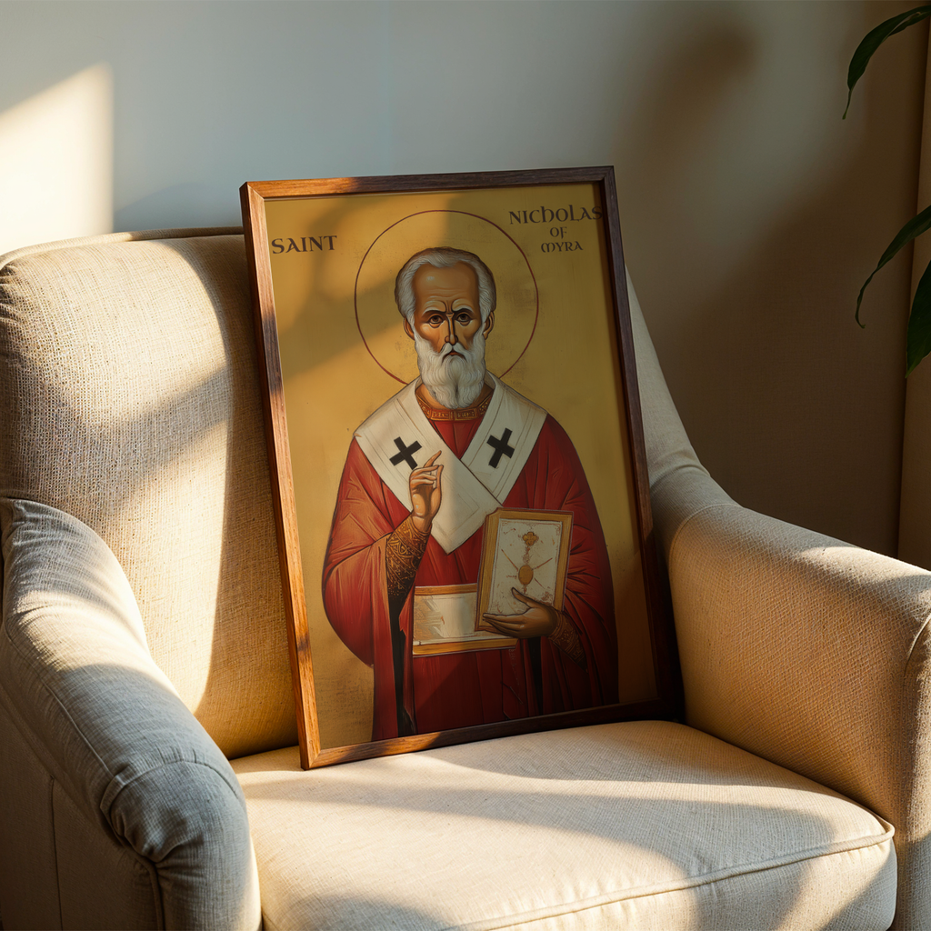 Saint Nicholas of Myra Icon Print, Bishop Blessing Orthodox Wall Art, Holygraceart