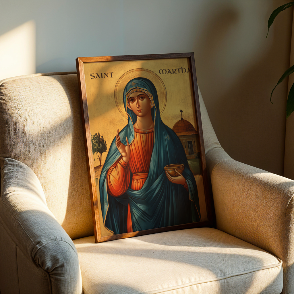 Saint Martha Icon Print, Homemaker Faith Gift Byzantine Wall Art, Holygraceart