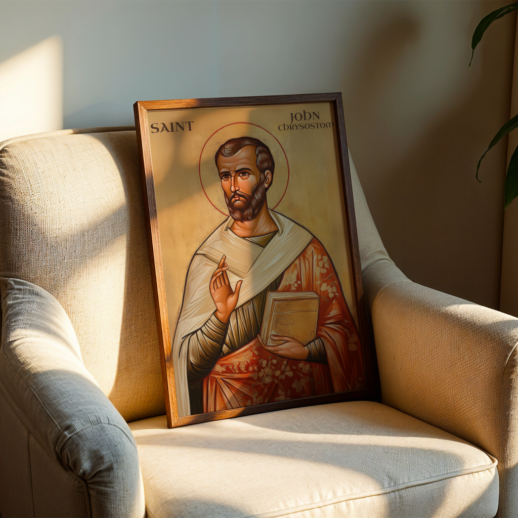 Saint John Chrysostom Icon Wall Art, Clergy Gift Orthodox Decor, Holygraceart
