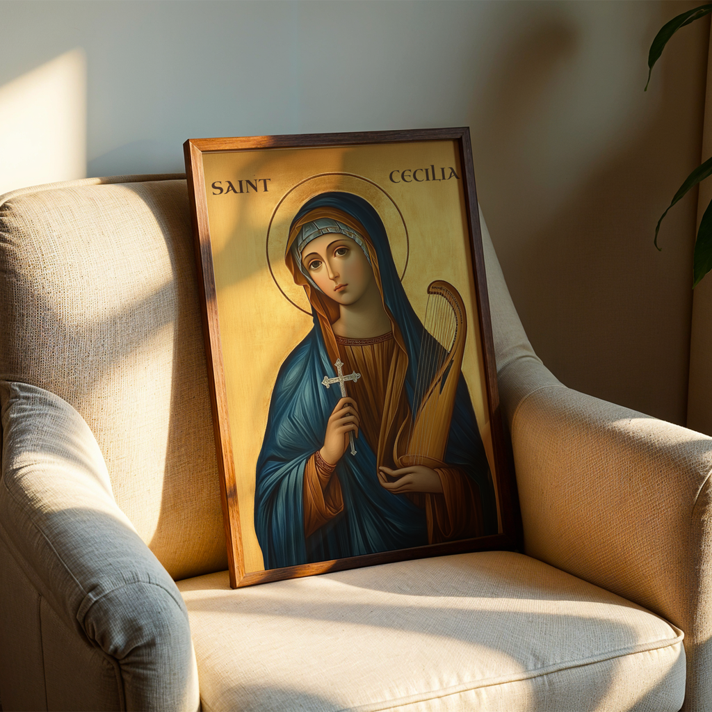 Saint Cecilia Icon Wall Art, Sacred Music Gift and Patron Saint Decor, Holygraceart