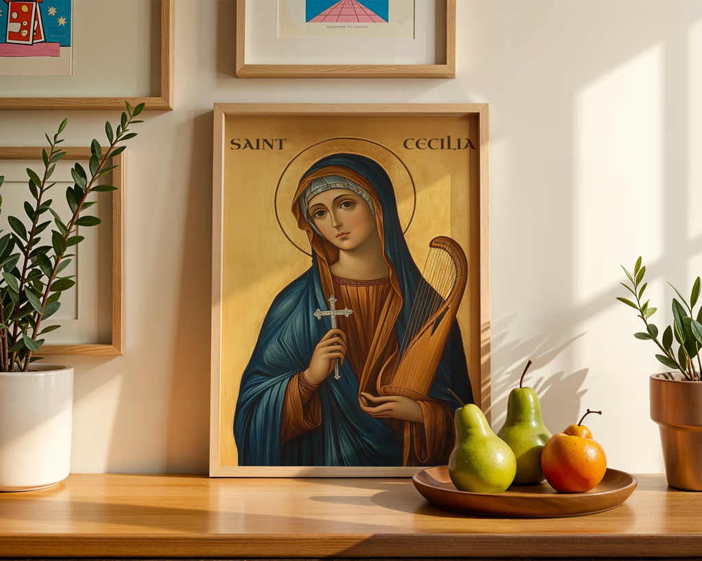 Saint Cecilia Icon Wall Art, Sacred Music Gift and Patron Saint Decor, Holygraceart