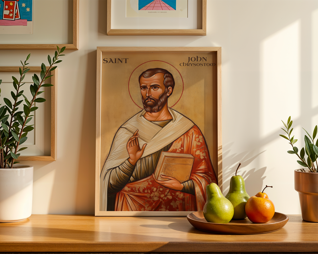 Saint John Chrysostom Icon Wall Art, Clergy Gift Orthodox Decor, Holygraceart