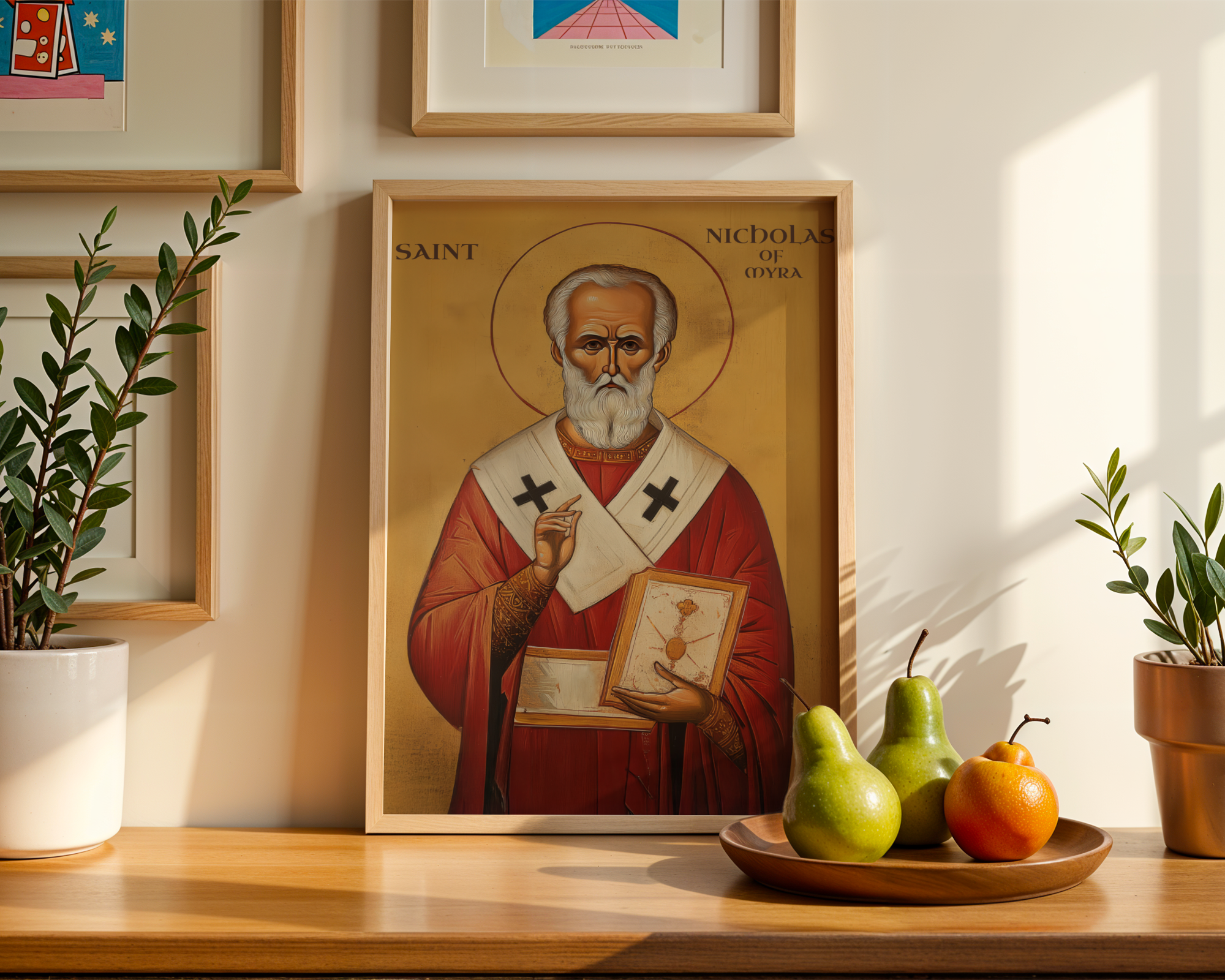 Saint Nicholas of Myra Icon Print, Bishop Blessing Orthodox Wall Art, Holygraceart