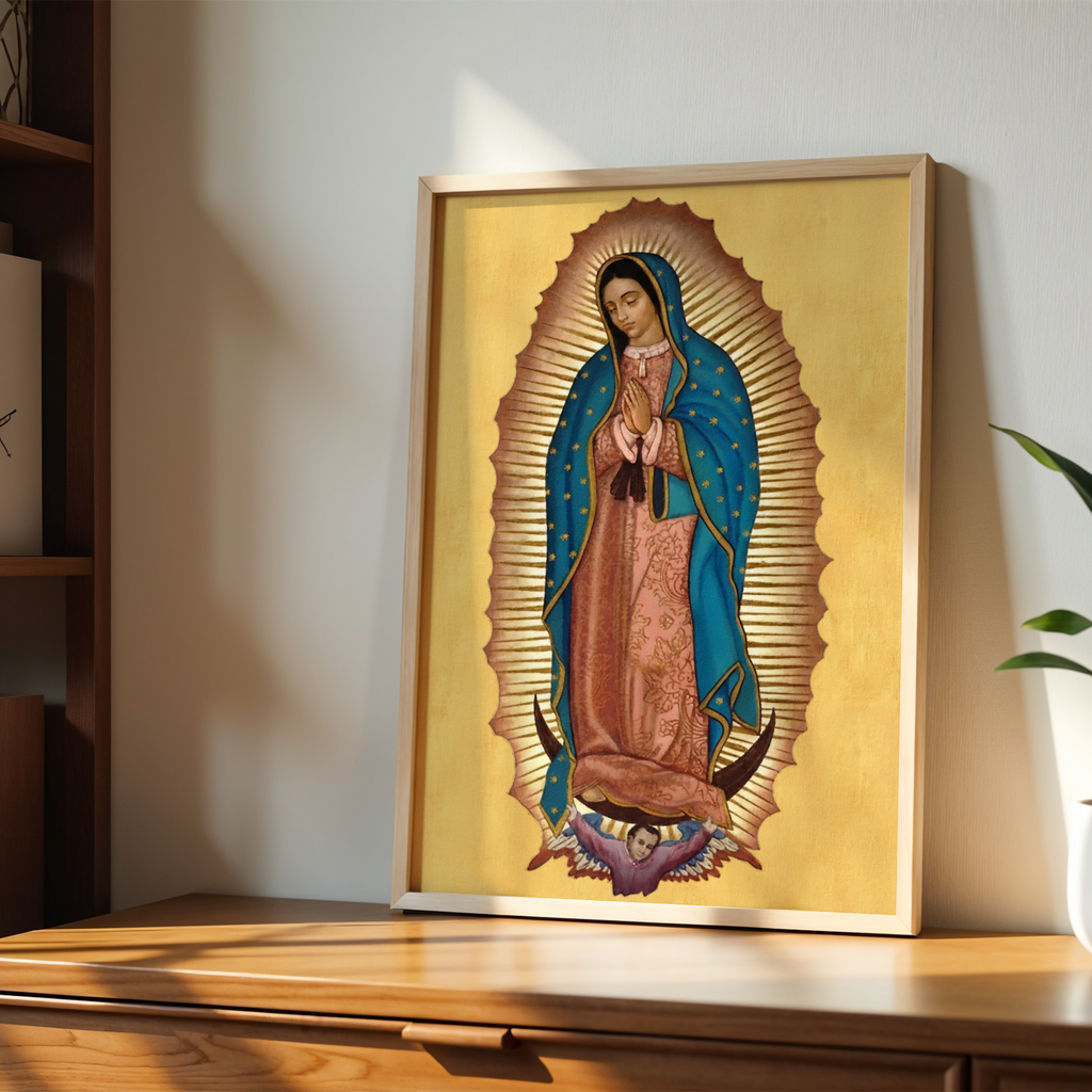 Our Lady of Guadalupe Icon Canvas Wall Art, Marian Blessing for the Family Home