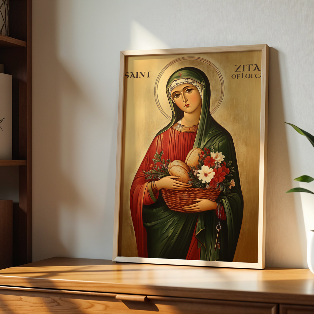 Saint Zita of Lucca Icon Wall Art, Housekeeper Gift Orthodox Artwork, Holygraceart