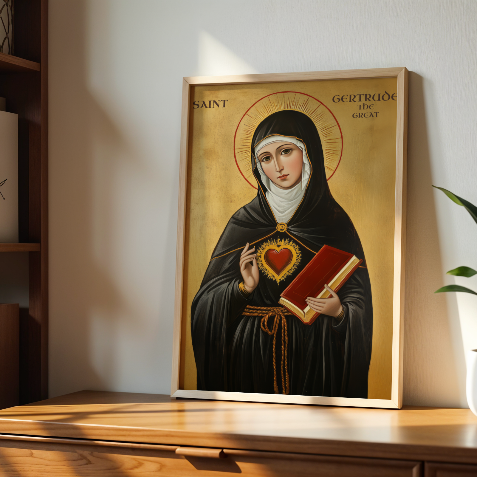 Saint Gertrude the Great Icon Print, Sacred Heart Devotion Gift, Orthodox Wall Art