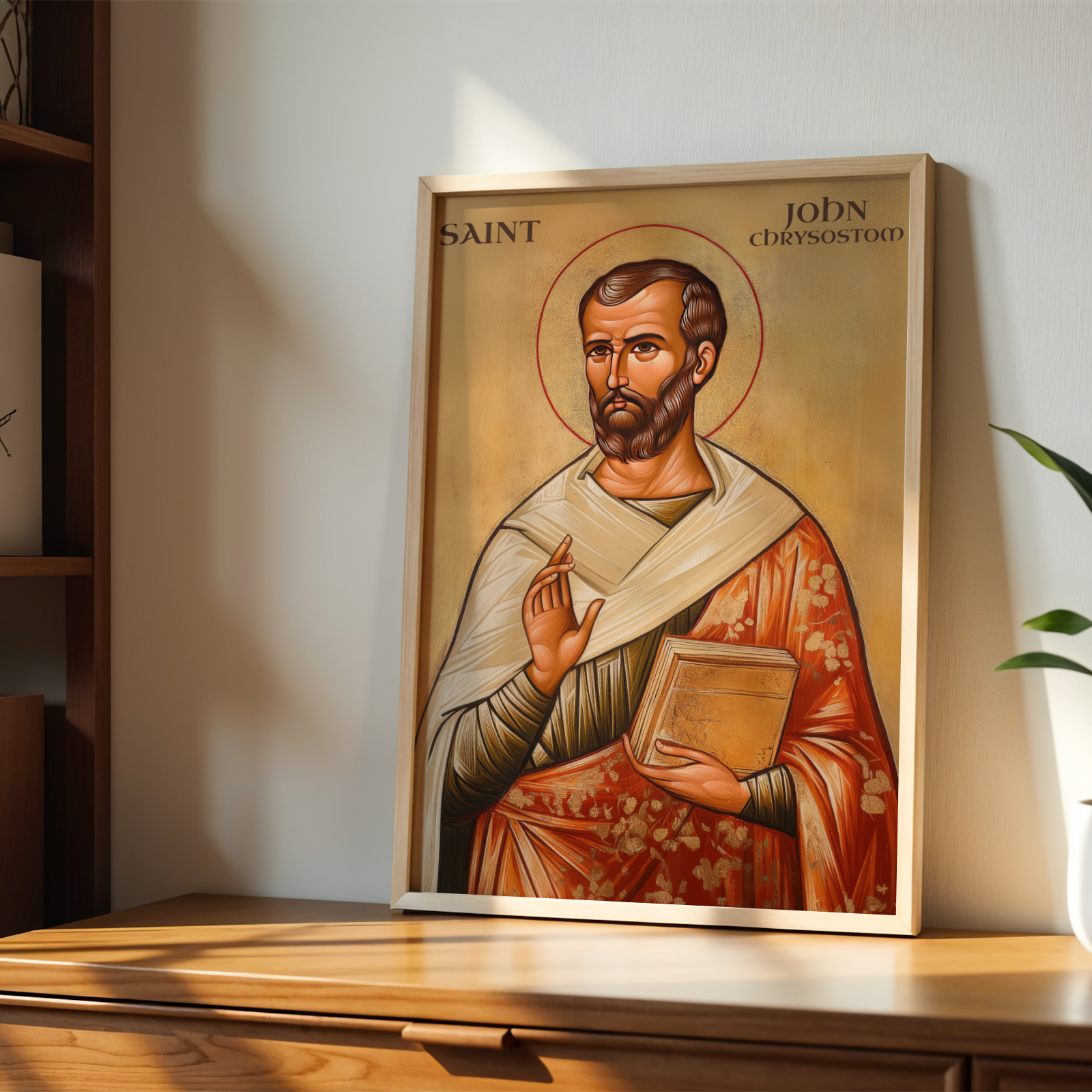 Saint John Chrysostom Icon Wall Art, Clergy Gift Orthodox Decor, Holygraceart