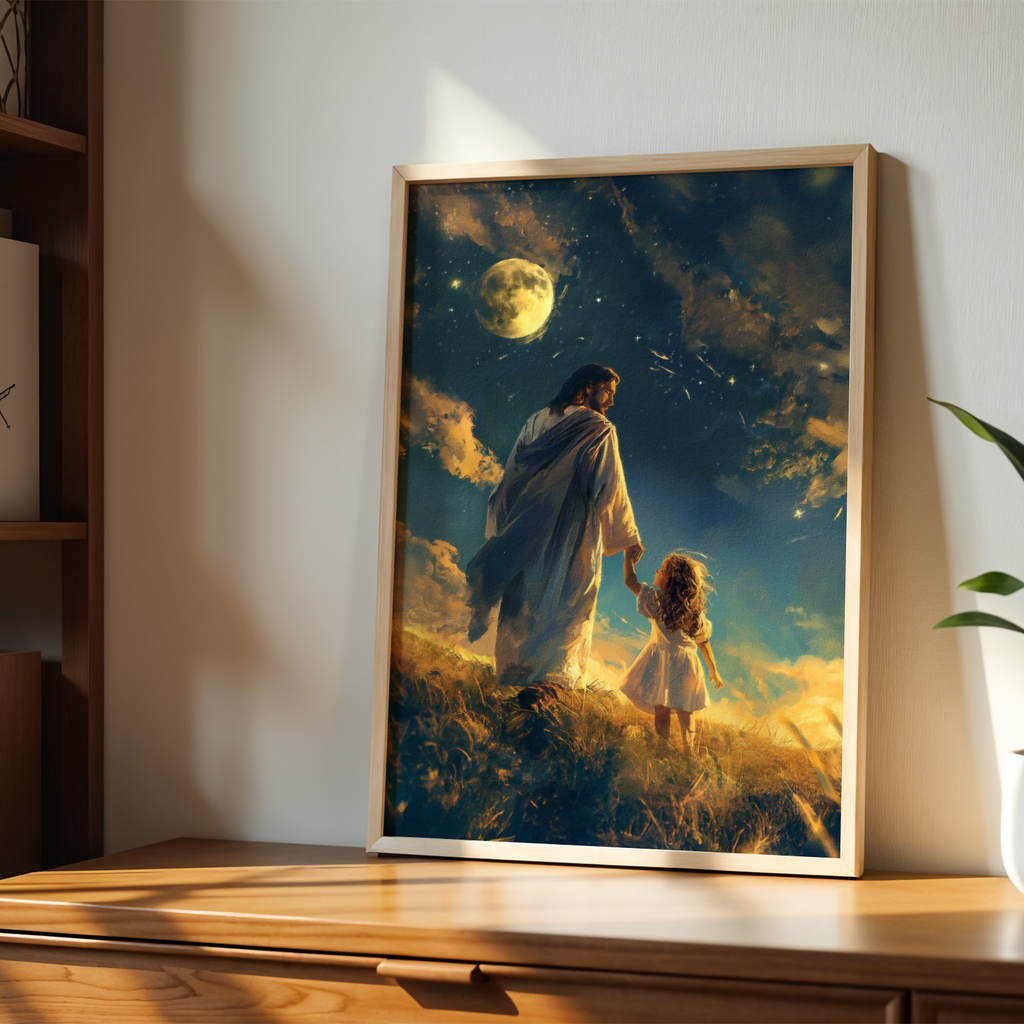 Jesus Leading Little Girl Print, Baptism Gift, Christian Comfort Decor, Holygraceart