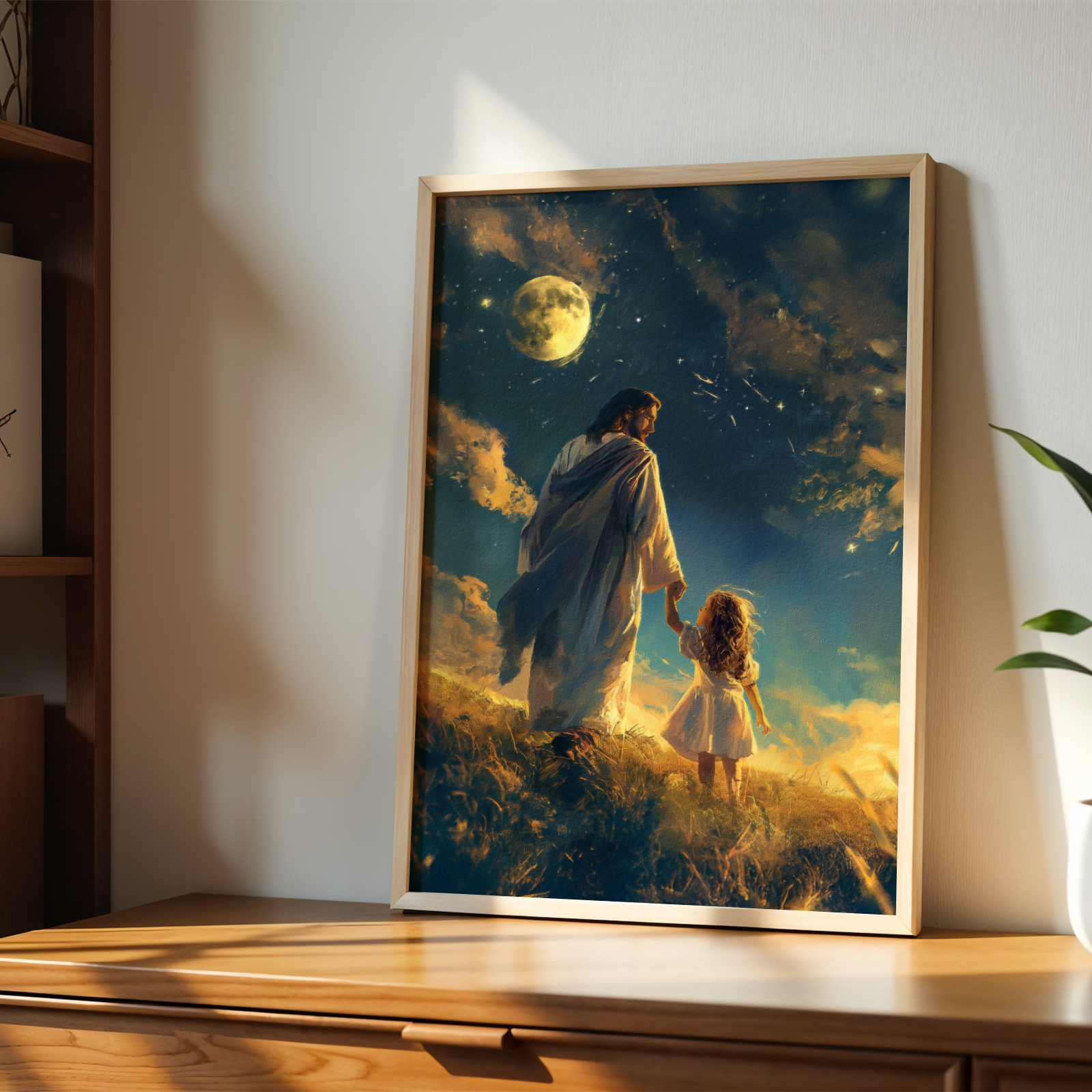 Jesus Leading Little Girl Print, Baptism Gift, Christian Comfort Decor, Holygraceart
