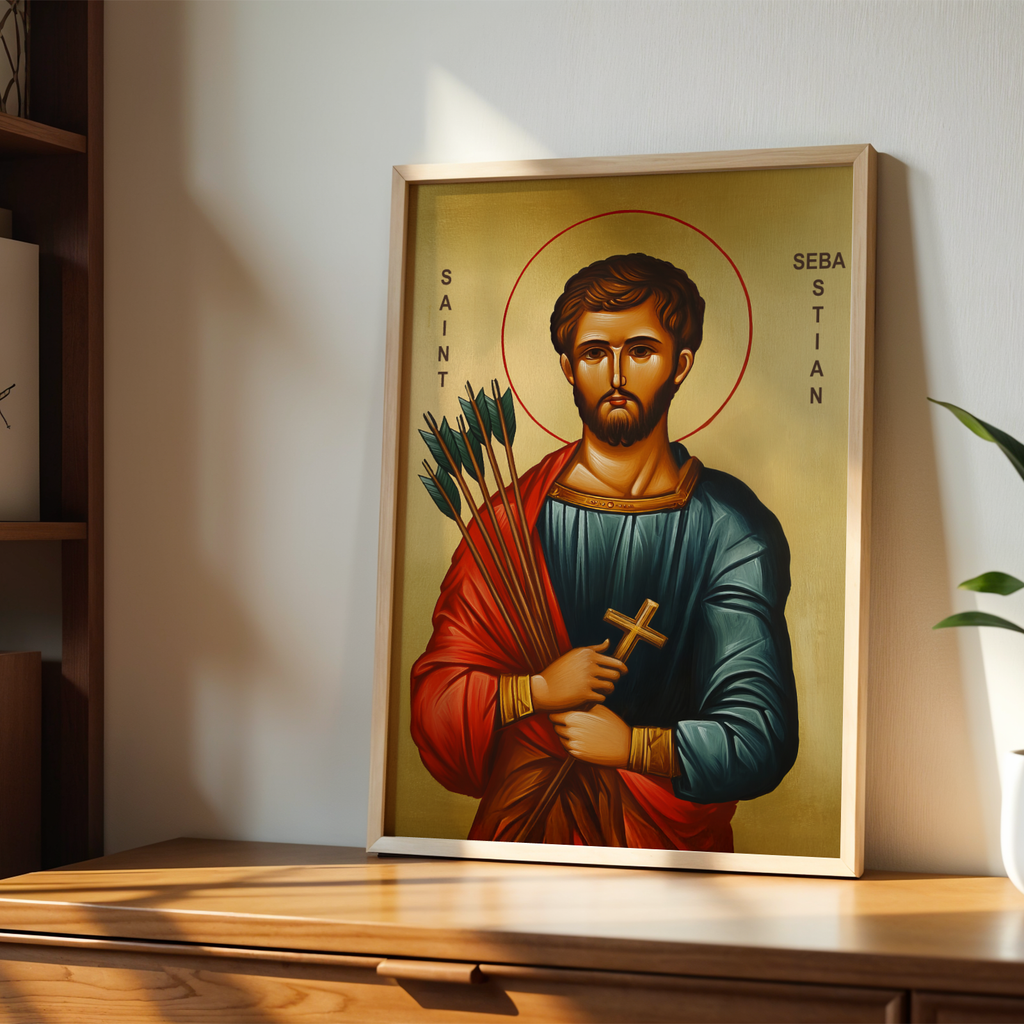 Saint Sebastian Icon Wall Art, Courage and Protection Gift Orthodox, Holygraceart