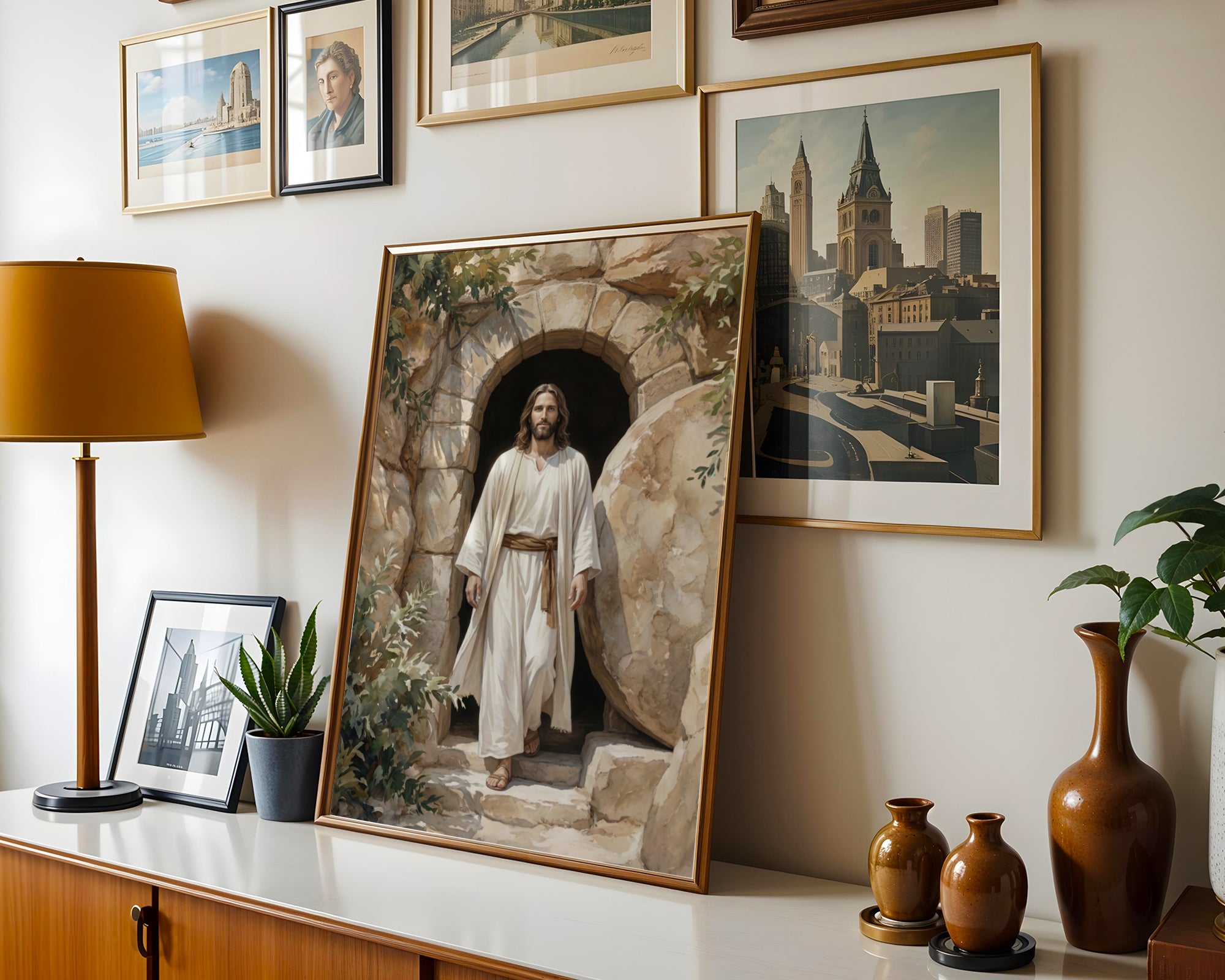 Resurrection of Jesus Wall Art Print, Empty Tomb Christian Canvas, Risen Christ Painting, Easter Religious Decor for Christian Home