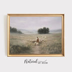 Jesus the Good Shepherd Walking with Sheep, Christian Canvas Wall Art, Peaceful Biblical Landscape Print