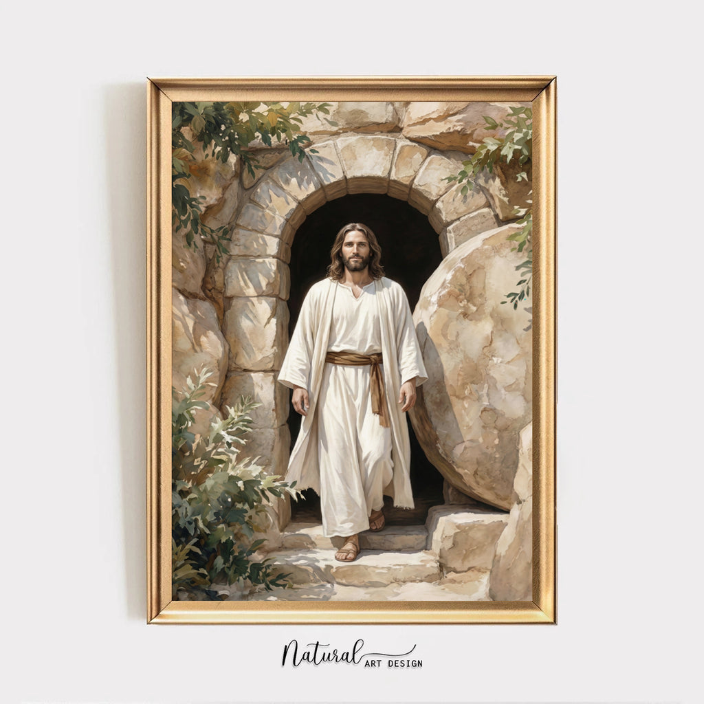Resurrection of Jesus Wall Art Print, Empty Tomb Christian Canvas, Risen Christ Painting, Easter Religious Decor for Christian Home