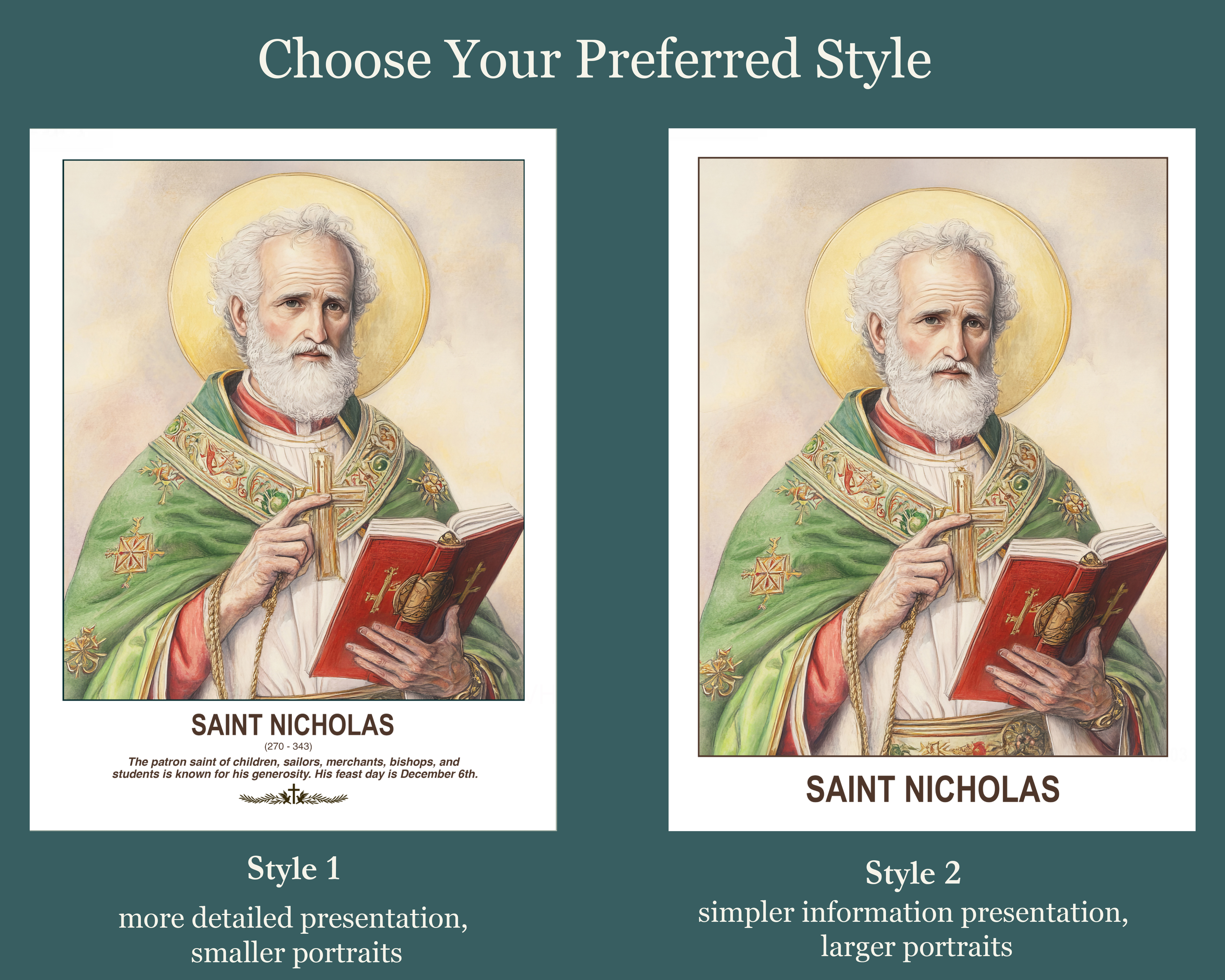Saint Nicholas Catholic Wall Art Print, Bishop Saint Portrait Decor, Faith-Inspired Gift, Holygraceart H03