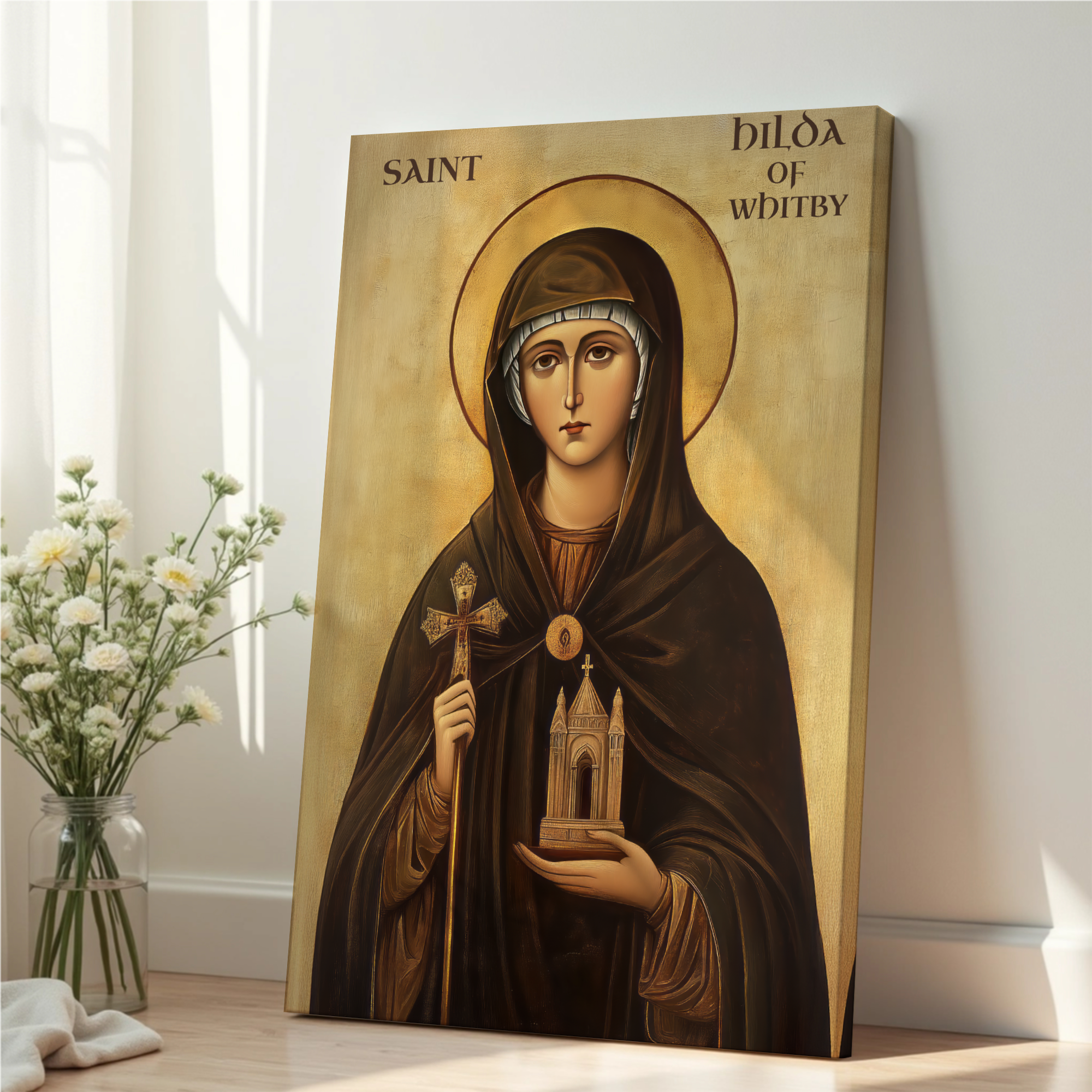 Saint Hilda of Whitby Icon Print, Christian Learning Gift Orthodox, Holygraceart