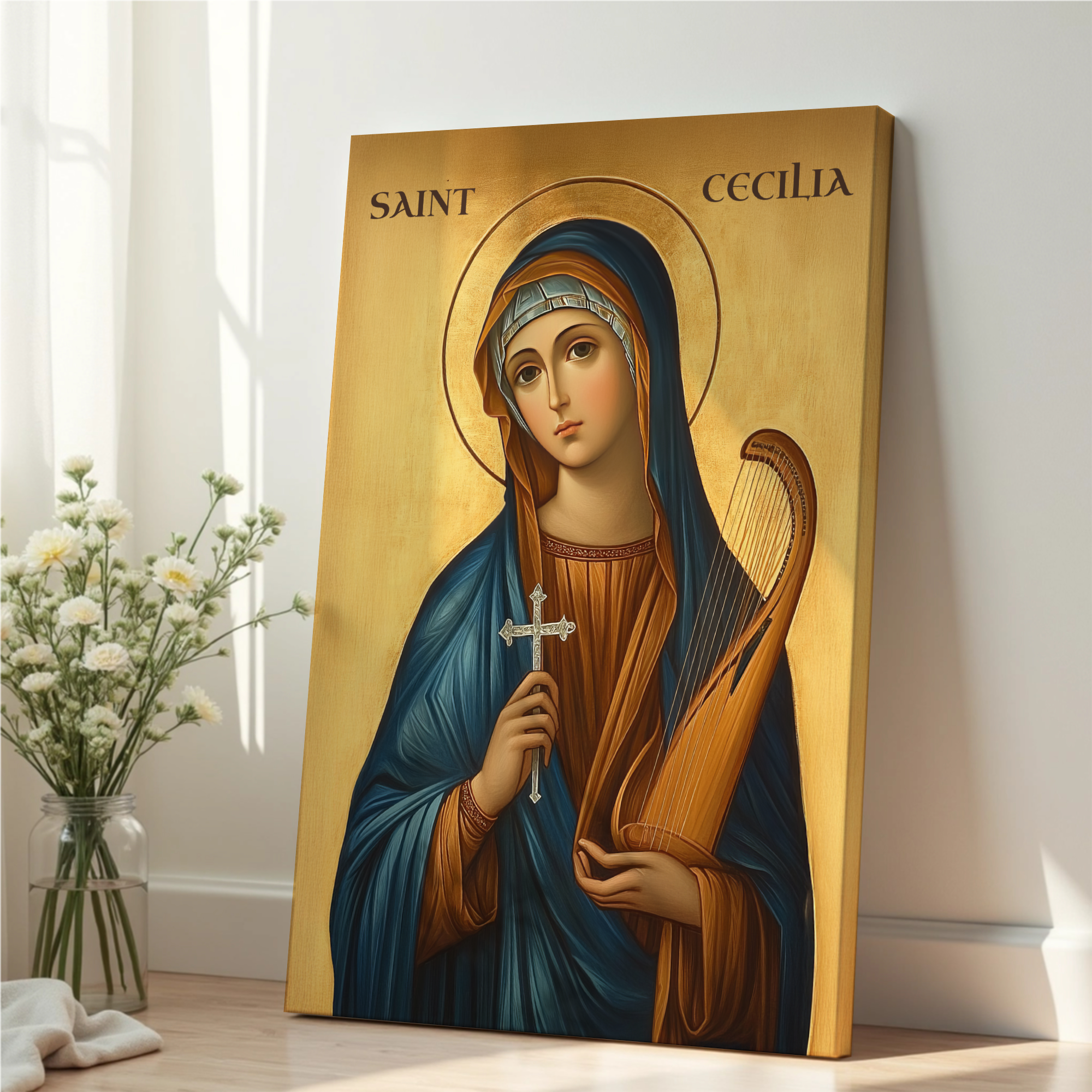 Saint Cecilia Icon Wall Art, Sacred Music Gift and Patron Saint Decor, Holygraceart