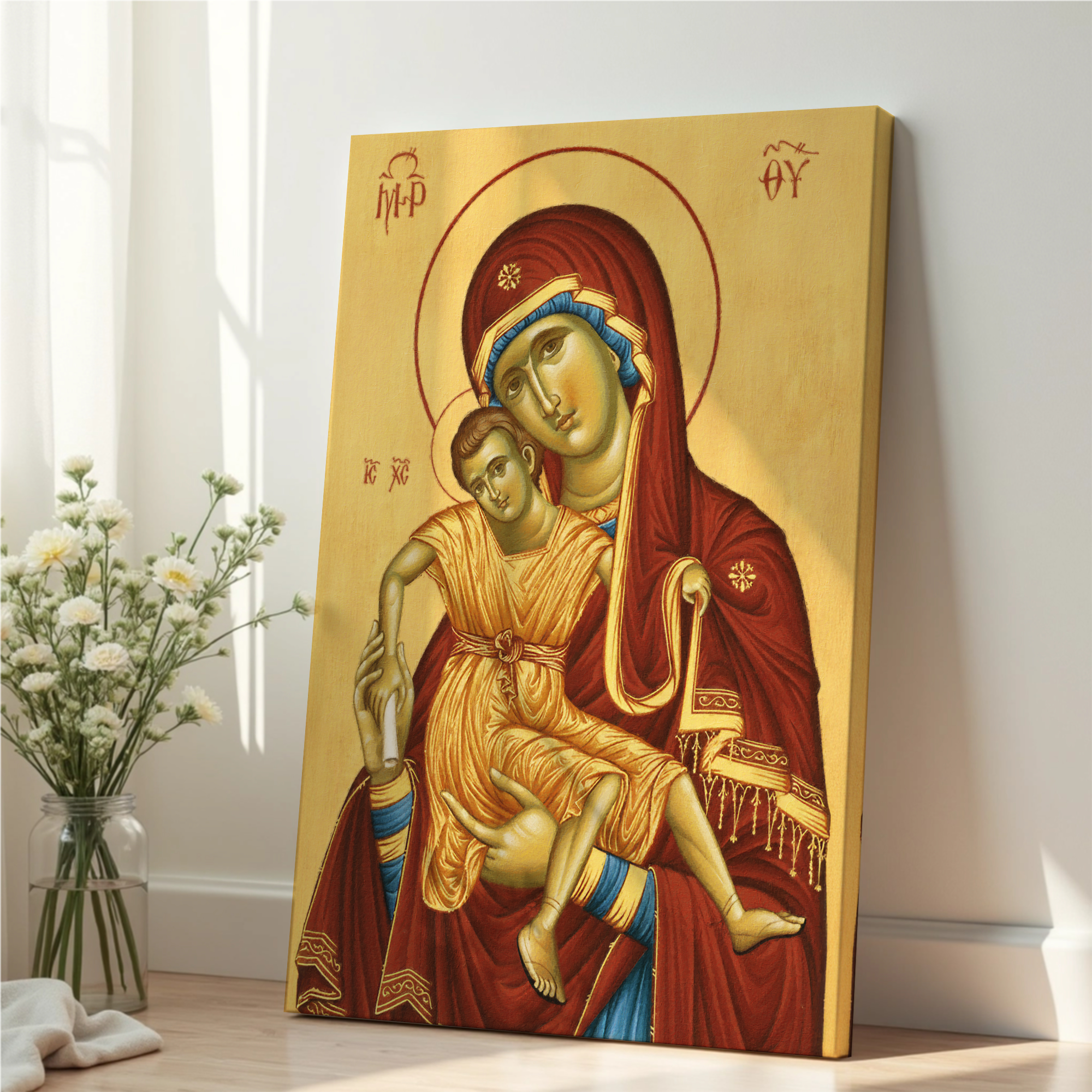 Virgin Mary and Child Orthodox Icon Print, New Parents Gift, Family Blessing