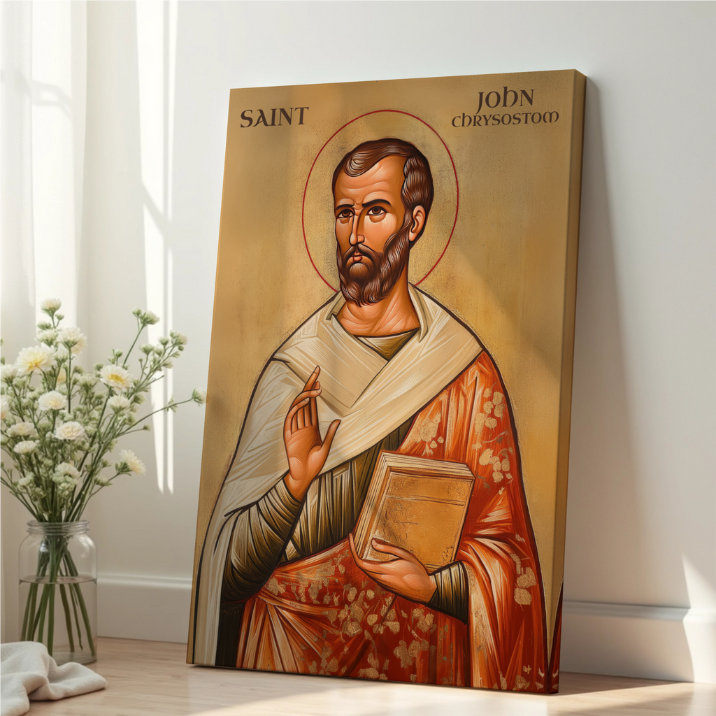 Saint John Chrysostom Icon Wall Art, Clergy Gift Orthodox Decor, Holygraceart
