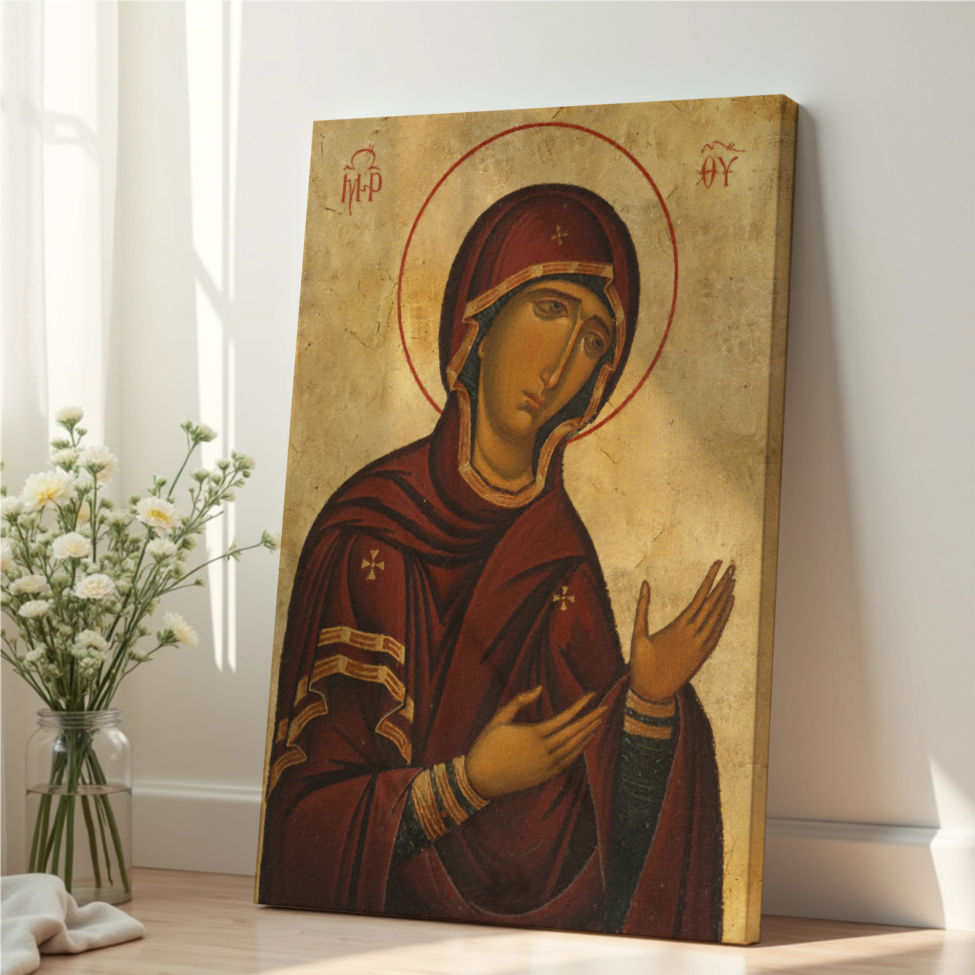 Mother of God Orthodox Icon Print, Marian Devotion Wall Art