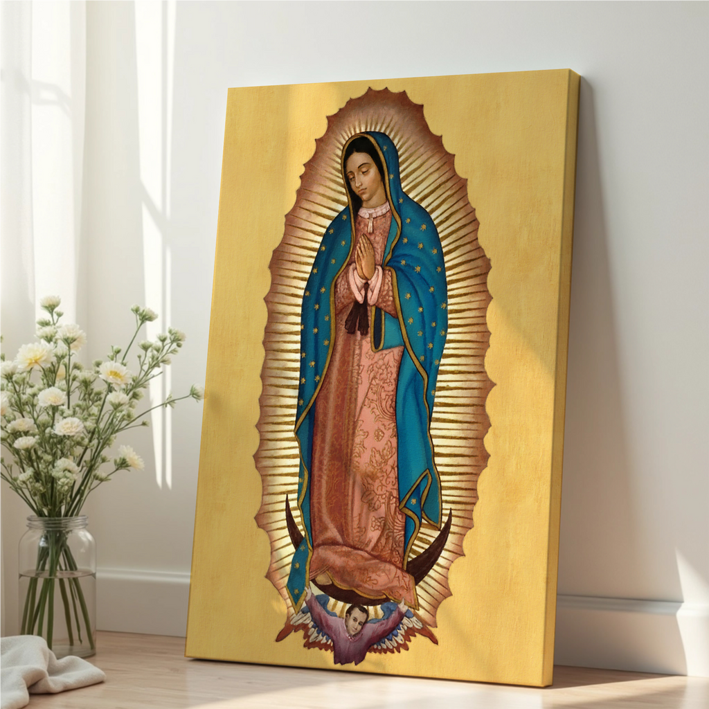 Our Lady of Guadalupe Icon Canvas Wall Art, Marian Blessing for the Family Home