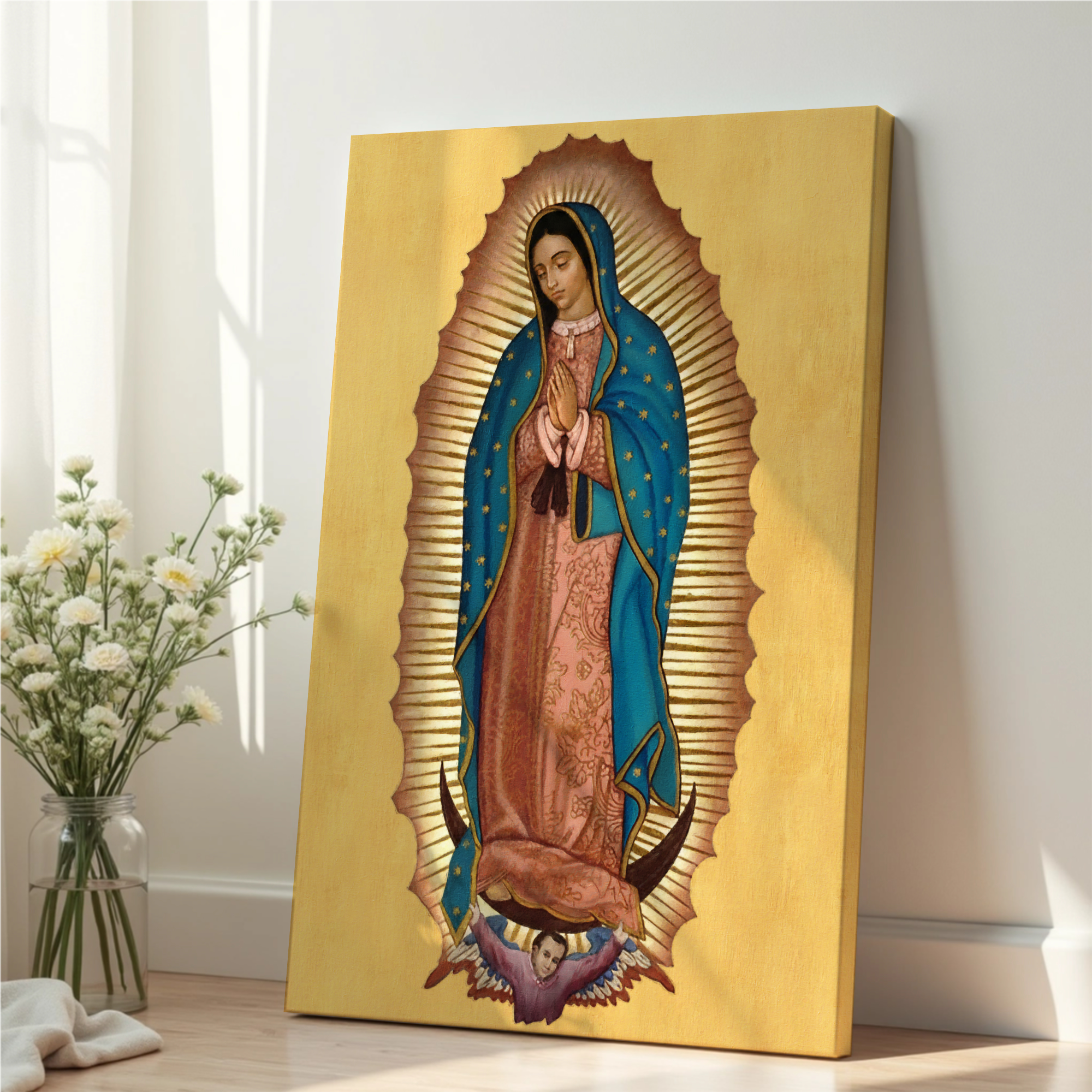 Our Lady of Guadalupe Icon Canvas Wall Art, Marian Blessing for the Family Home