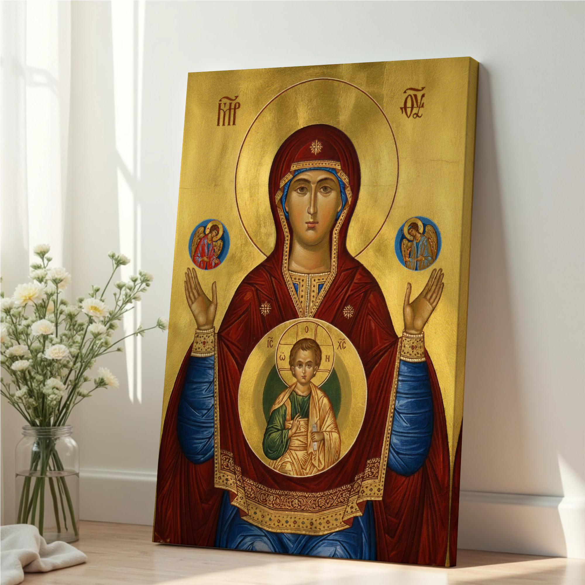 Theotokos of the Sign Orthodox Icon Print, Baptism and House Blessing Gift