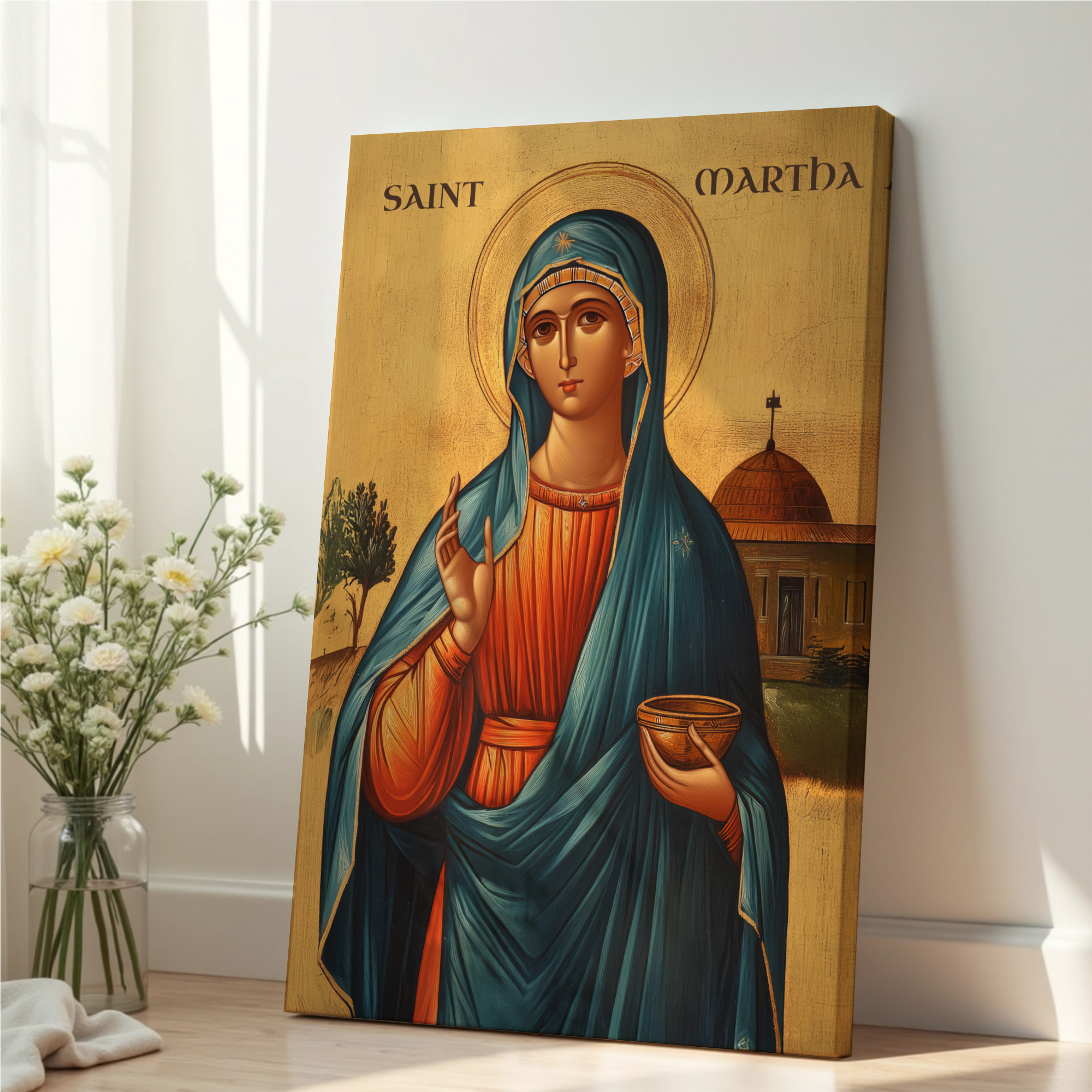 Saint Martha Icon Print, Homemaker Faith Gift Byzantine Wall Art, Holygraceart