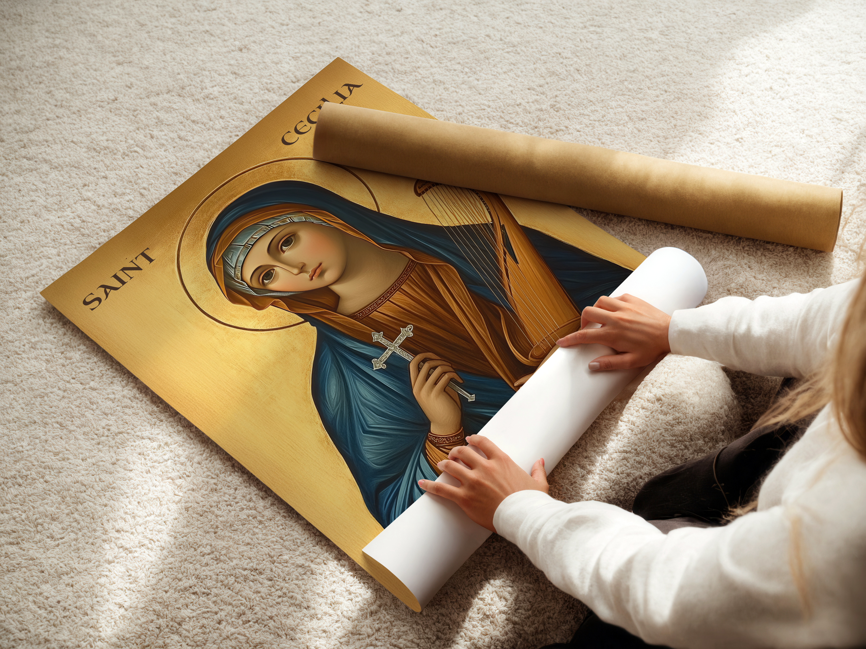 Saint Cecilia Icon Wall Art, Sacred Music Gift and Patron Saint Decor, Holygraceart