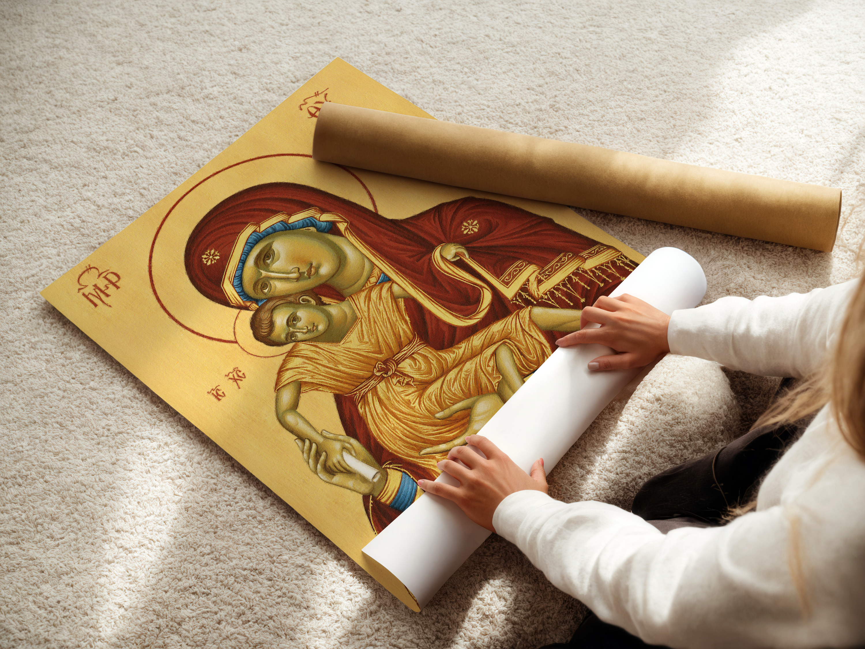 Virgin Mary and Child Orthodox Icon Print, New Parents Gift, Family Blessing