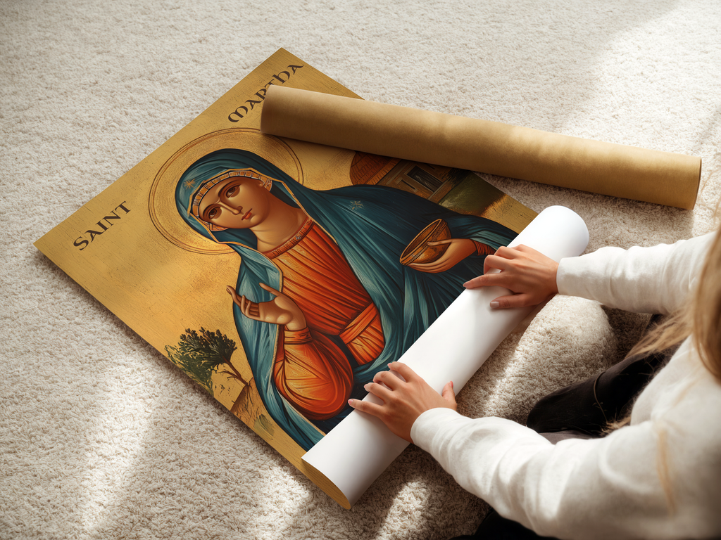 Saint Martha Icon Print, Homemaker Faith Gift Byzantine Wall Art, Holygraceart