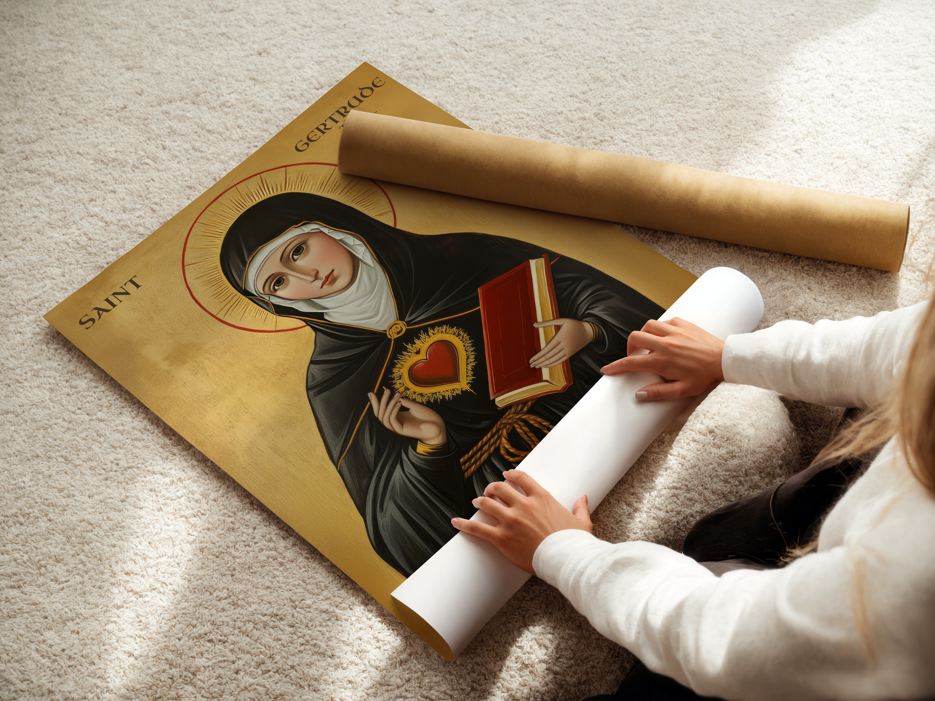 Saint Gertrude the Great Icon Print, Sacred Heart Devotion Gift, Orthodox Wall Art