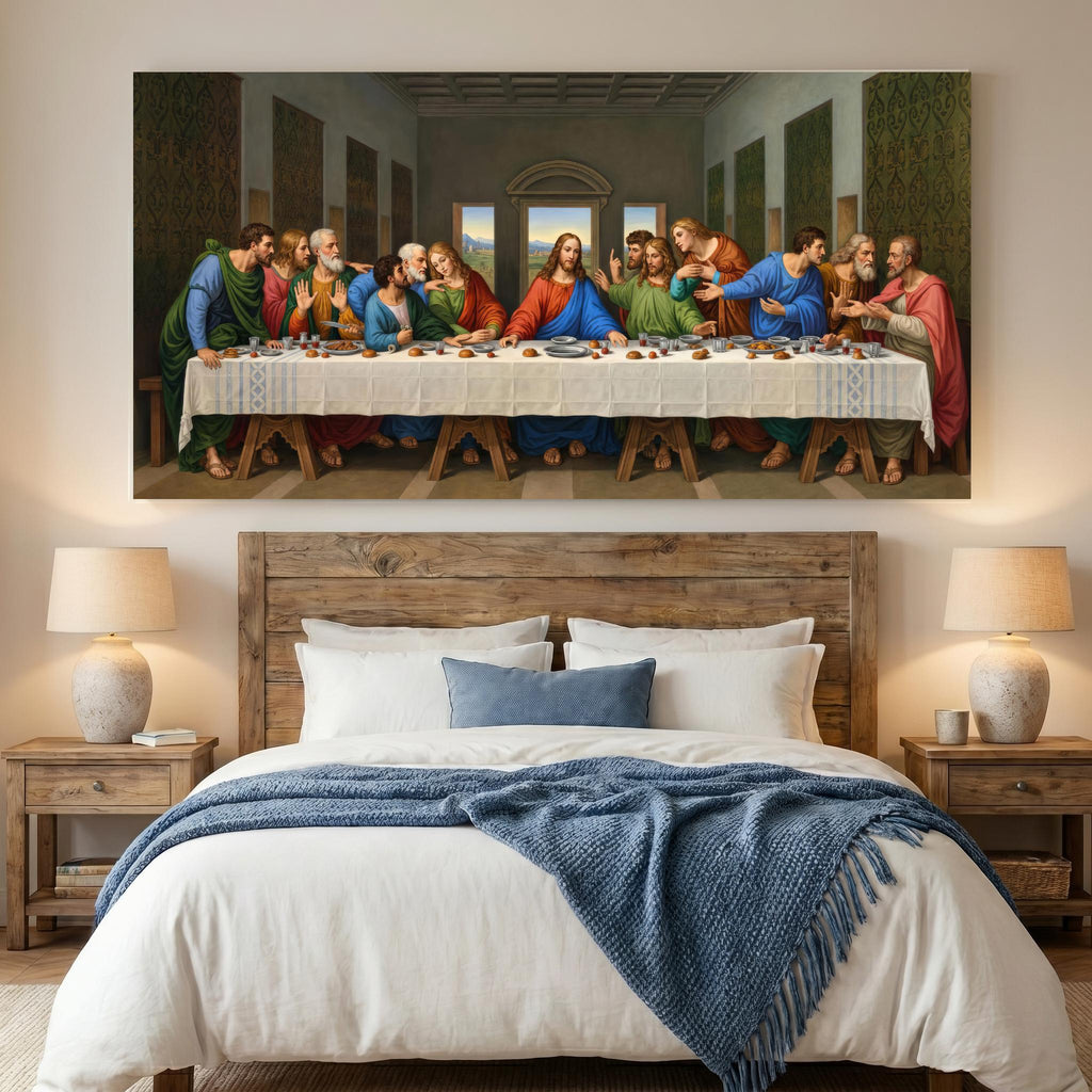 Last Supper Canvas Painting, Leonardo Da Vinci Inspired Christian Home Decor