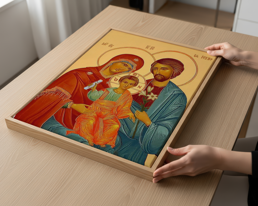 Holy Family Orthodox Icon Wall Art, Marriage Blessing Gift for Home, Holygraceart