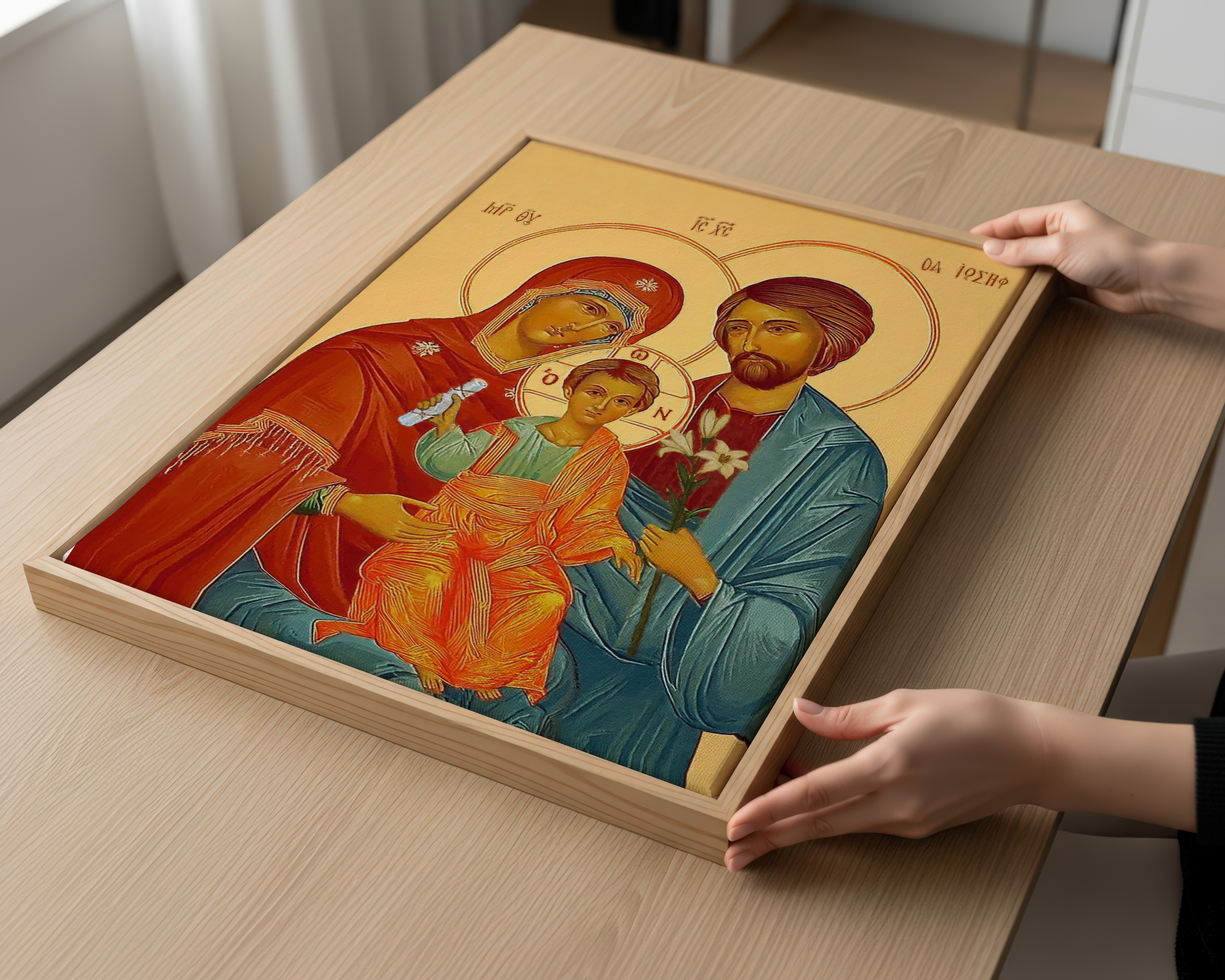 Holy Family Orthodox Icon Wall Art, Marriage Blessing Gift for Home, Holygraceart