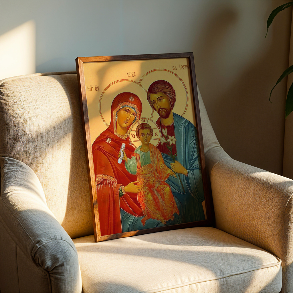 Holy Family Orthodox Icon Wall Art, Marriage Blessing Gift for Home, Holygraceart