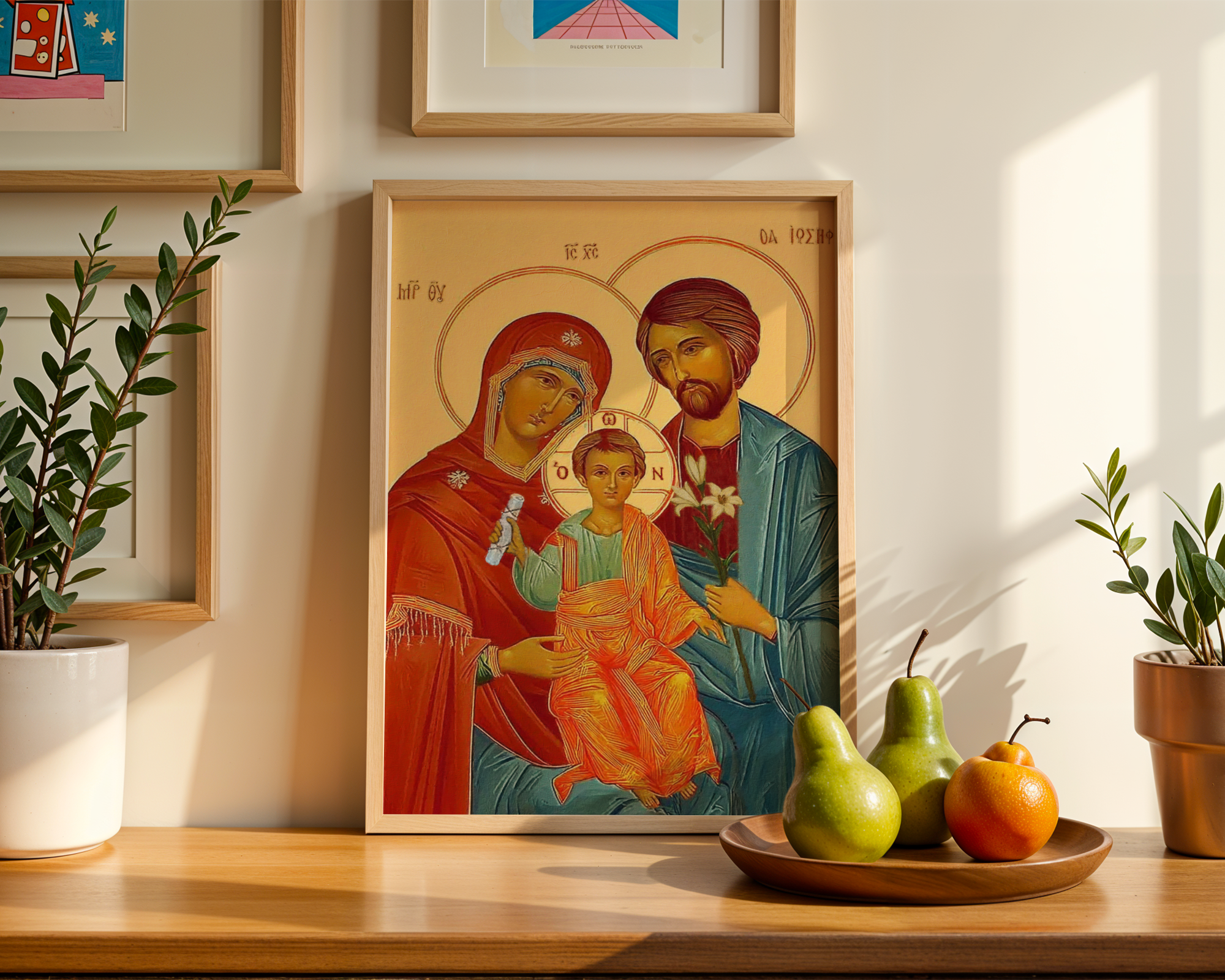 Holy Family Orthodox Icon Wall Art, Marriage Blessing Gift for Home, Holygraceart