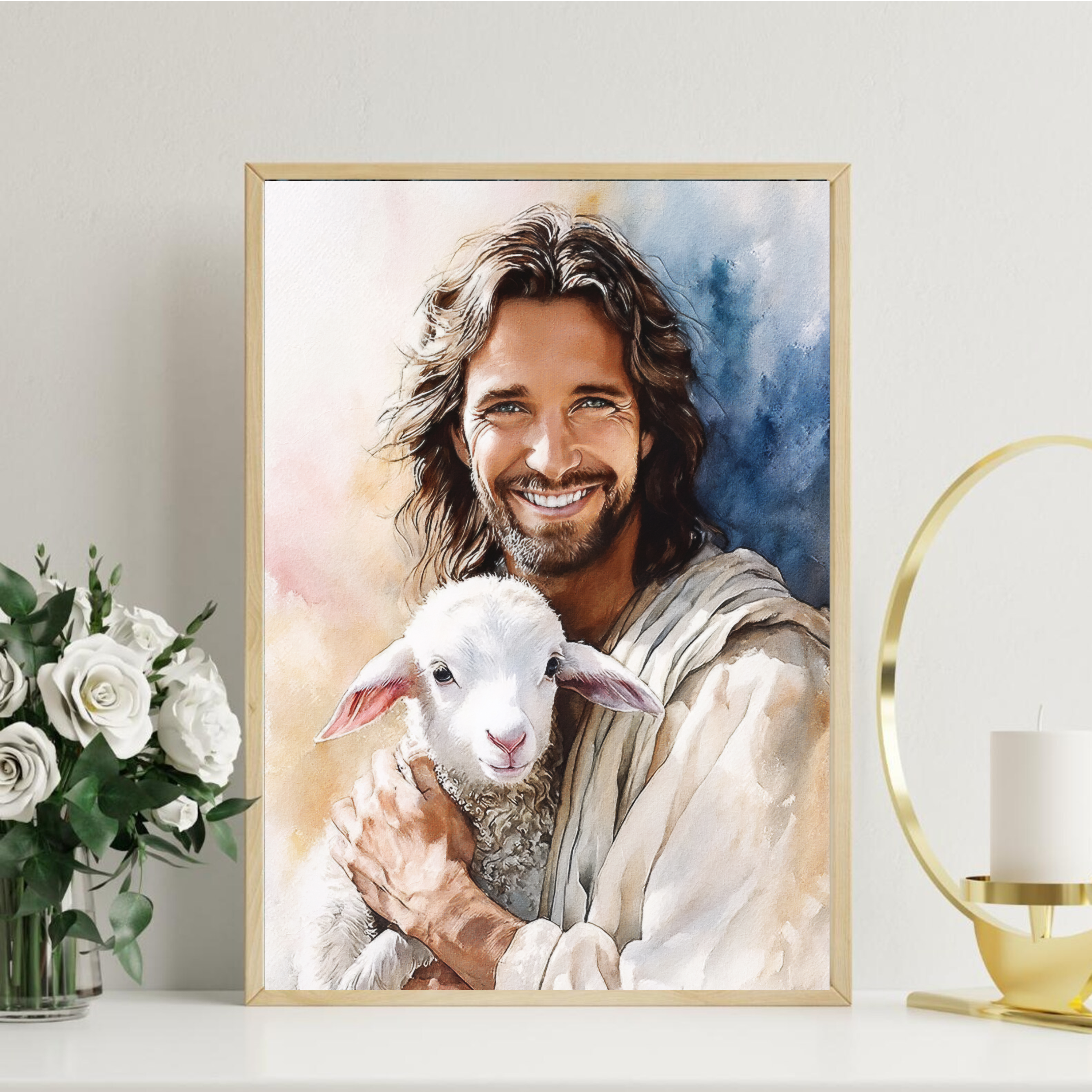 The Good Shepherd Wall Art, Jesus with Lamb Print, Peaceful Prayer Corner, Holygraceart