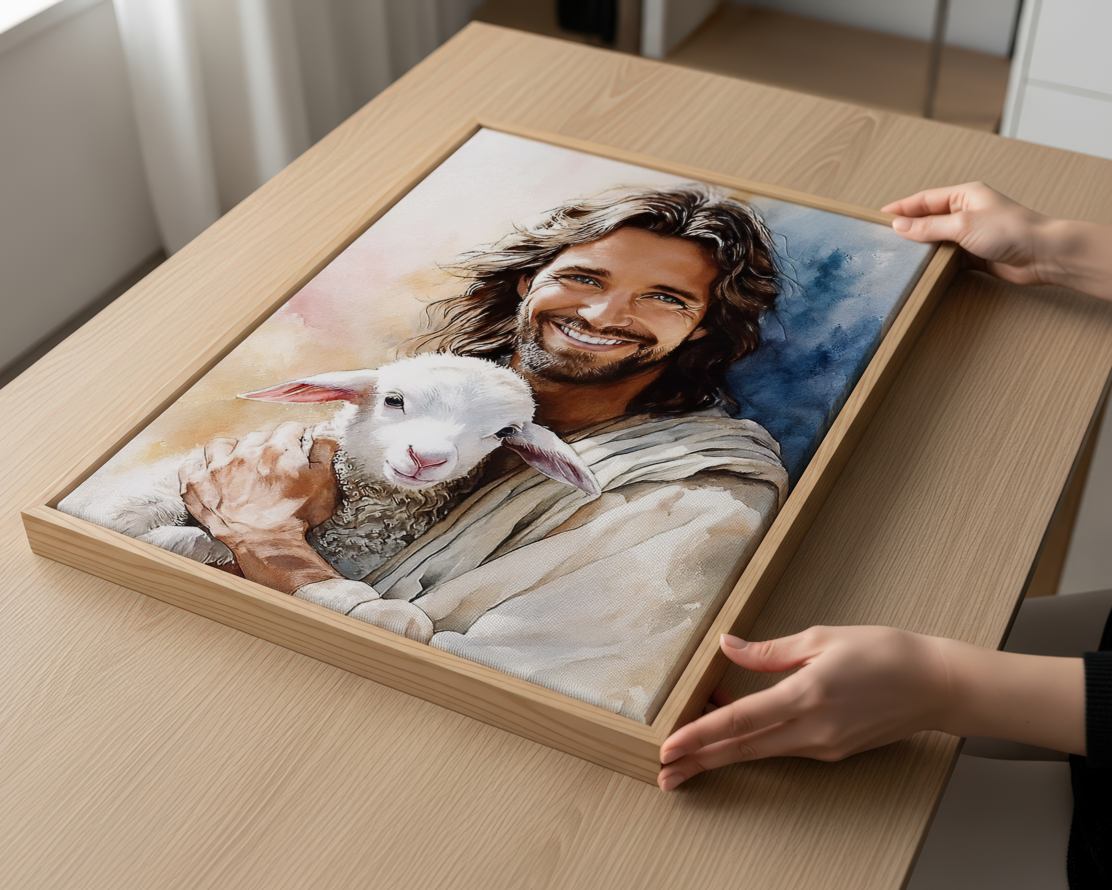 The Good Shepherd Wall Art, Jesus with Lamb Print, Peaceful Prayer Corner, Holygraceart